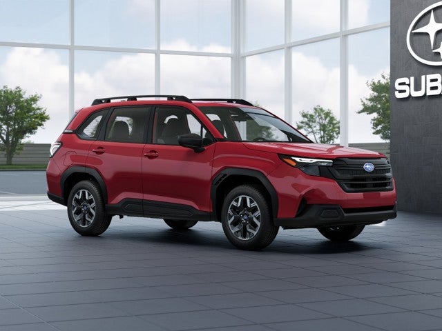 2026 Subaru FORESTER Standard Model in Crimson Red Pearl — front three-quarter view