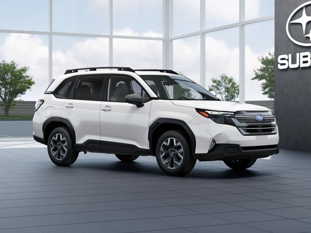 2026 Subaru FORESTER Premium in Crystal White Pearl — front three-quarter view