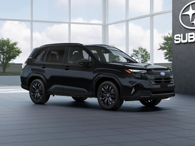 2026 Subaru FORESTER Sport Onyx Edition in Crystal Black Silica — front three-quarter view