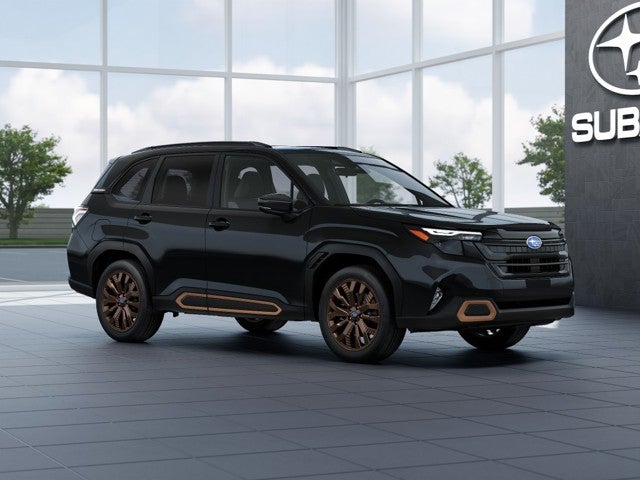 2026 Subaru FORESTER Sport in Crystal Black Silica — front three-quarter view