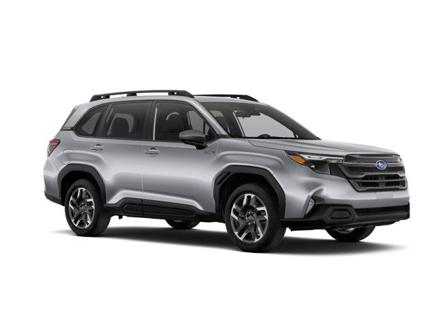 2026 Subaru FORESTER Premium Hybrid in Ice Silver Metallic — front three-quarter view