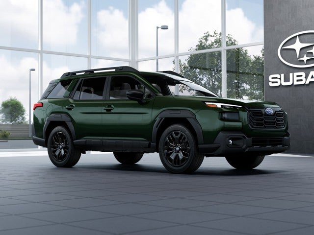2026 Subaru OUTBACK Limited XT in Deep Emerald Green Pearl — front three-quarter view